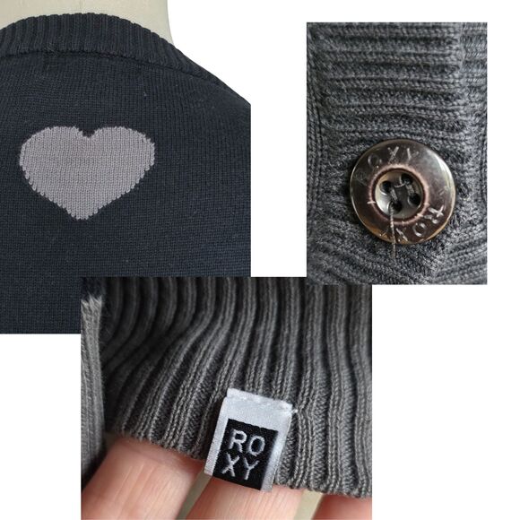 Roxy Black Gray Two Tone Button Cardigan Sweater Size Small Womens Minimalist - Picture 4 of 6